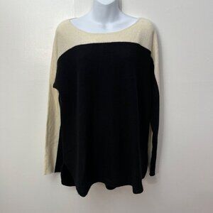 Color‎ Block Lord & Taylor Cashmere Sweater Size L/G Black & Cream Long Sleeve